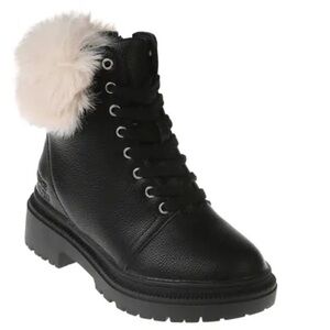 Girls Black Fur-Trimmed Ankle Boots